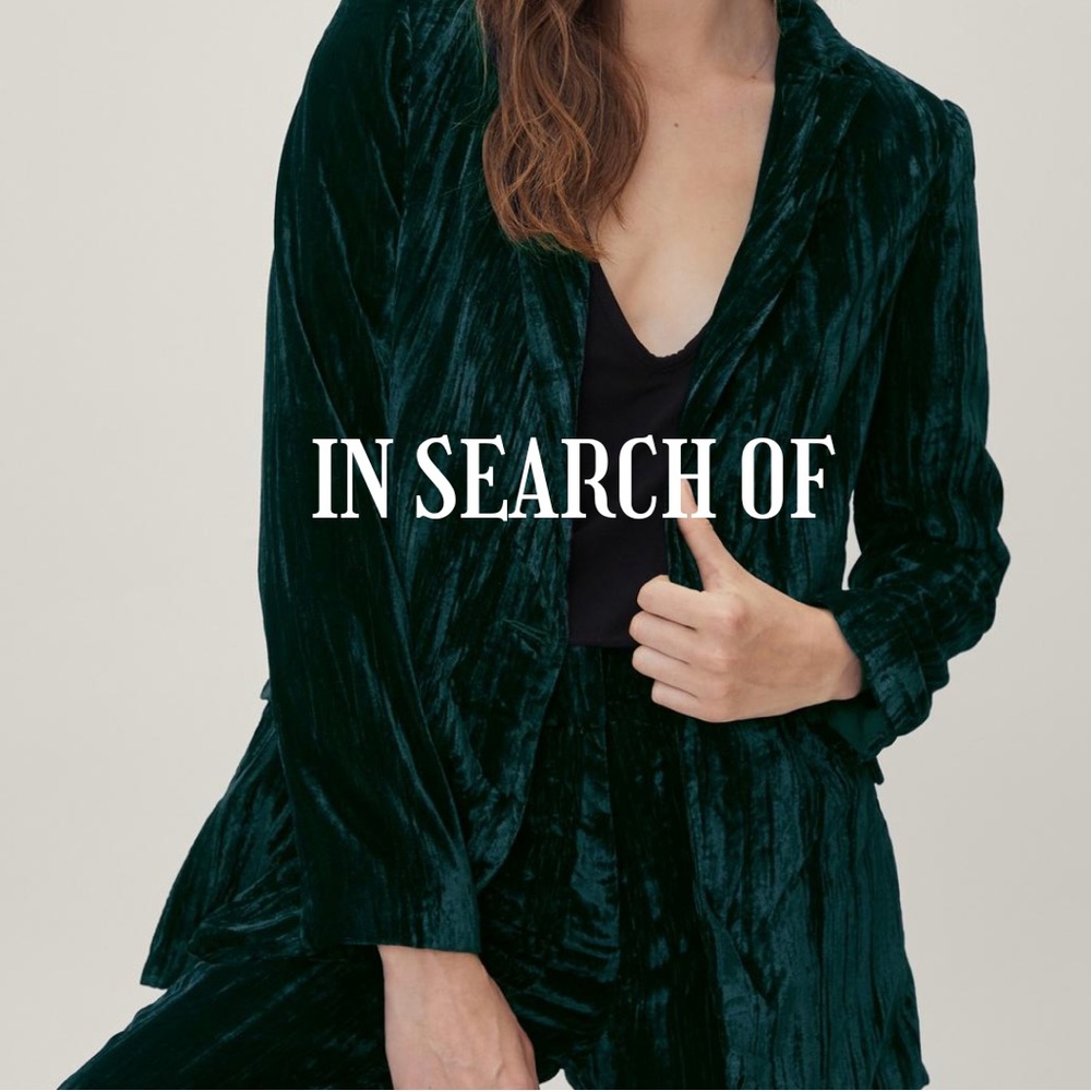 IN SEARCH OF Nasty Gal Crushed Velvet Two Piece Single Breasted Blazer and pants